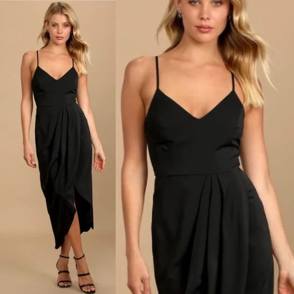 Lulus | Dresses | Lulus Reinette Black Midi Dress Size Xl Xlarge Cocktail |  Poshmark